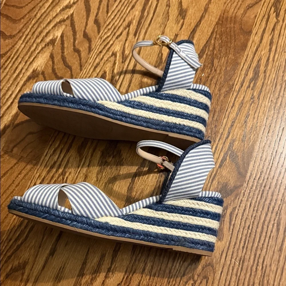 Stuart Weitzman Navy and White Espadrille Sandals